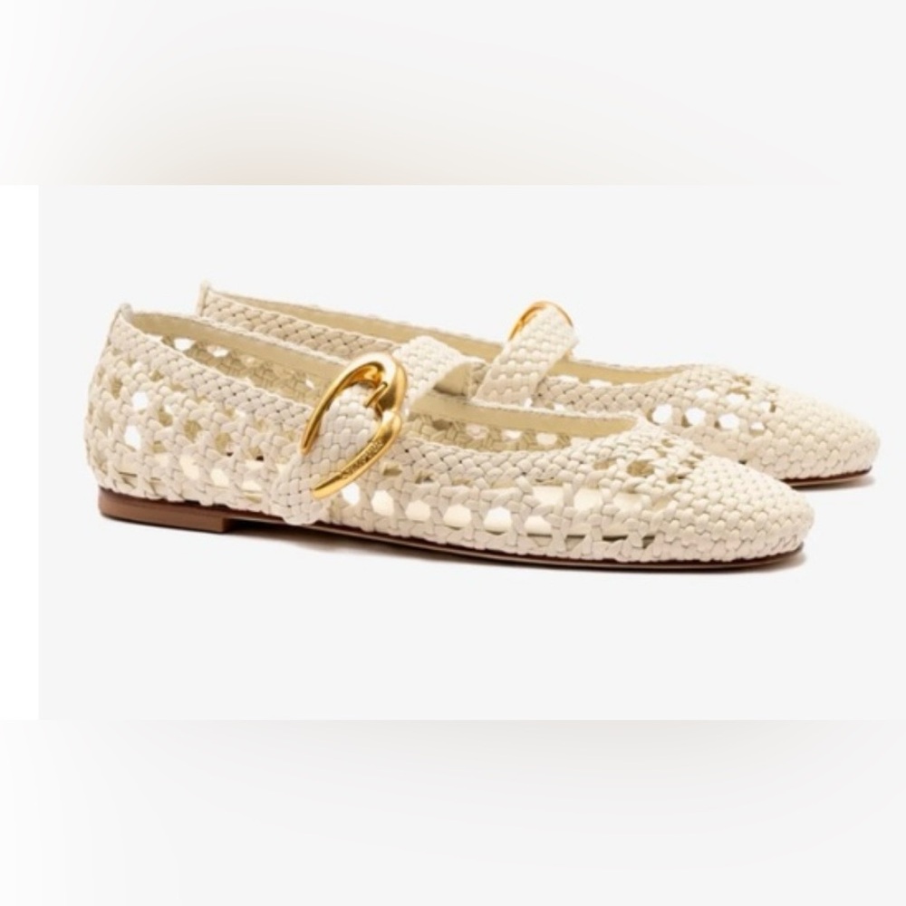 NWOT  
Larroudé Verona Macrame Ballet Flat In Ivory Leather Macrame Ivory